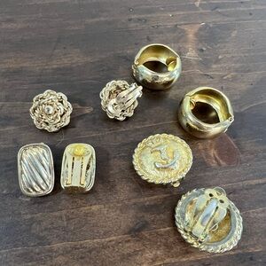 Vintage Gold-Tone Clip-On Earring Set - Anchored Rope & Dome Styles